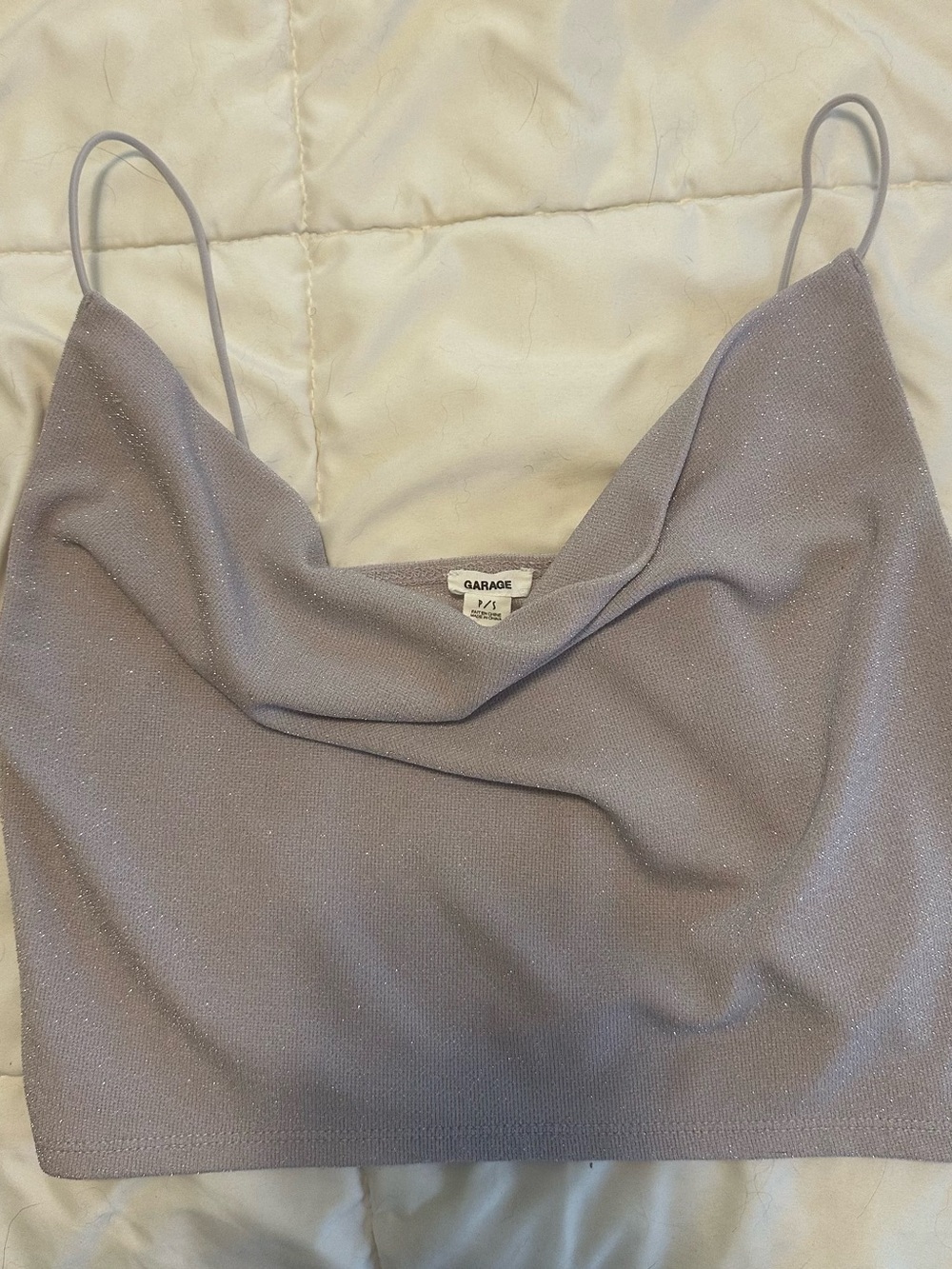 Garage Lavender Sparkle Cowl Neck Crop Top